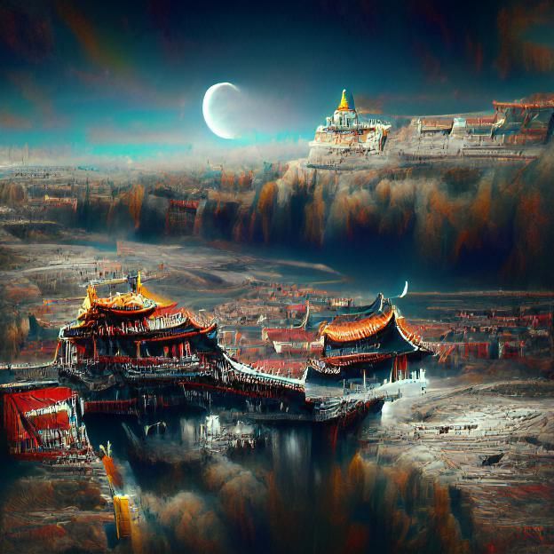 Forbidden City on the Moon: Digital Illustration