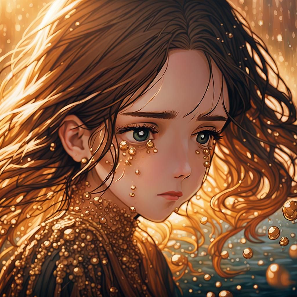 Girl Cries Tears of Gold in Romantic Light