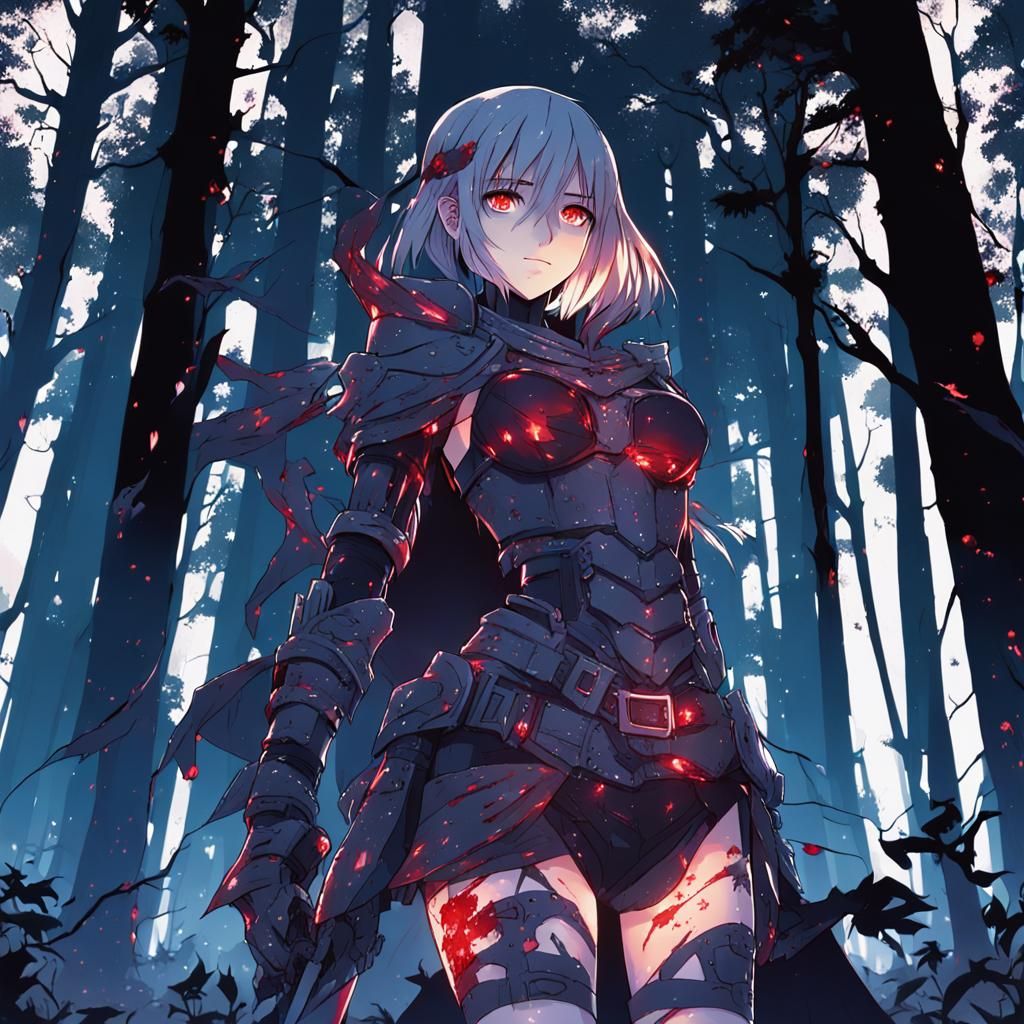 Blood-Soaked Witch in Dark Forest, Anime Style