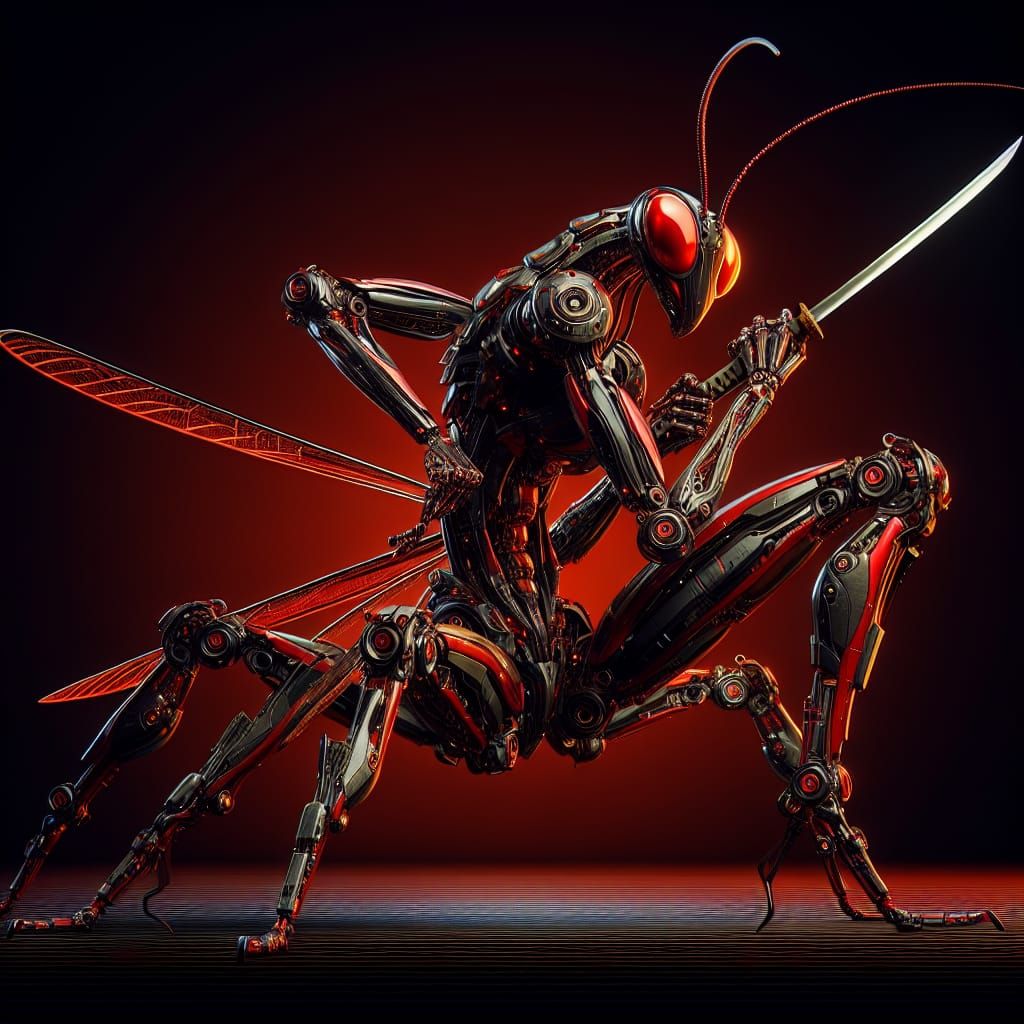 Mantis Cyborg Ninja Portrait in Comic Book Style