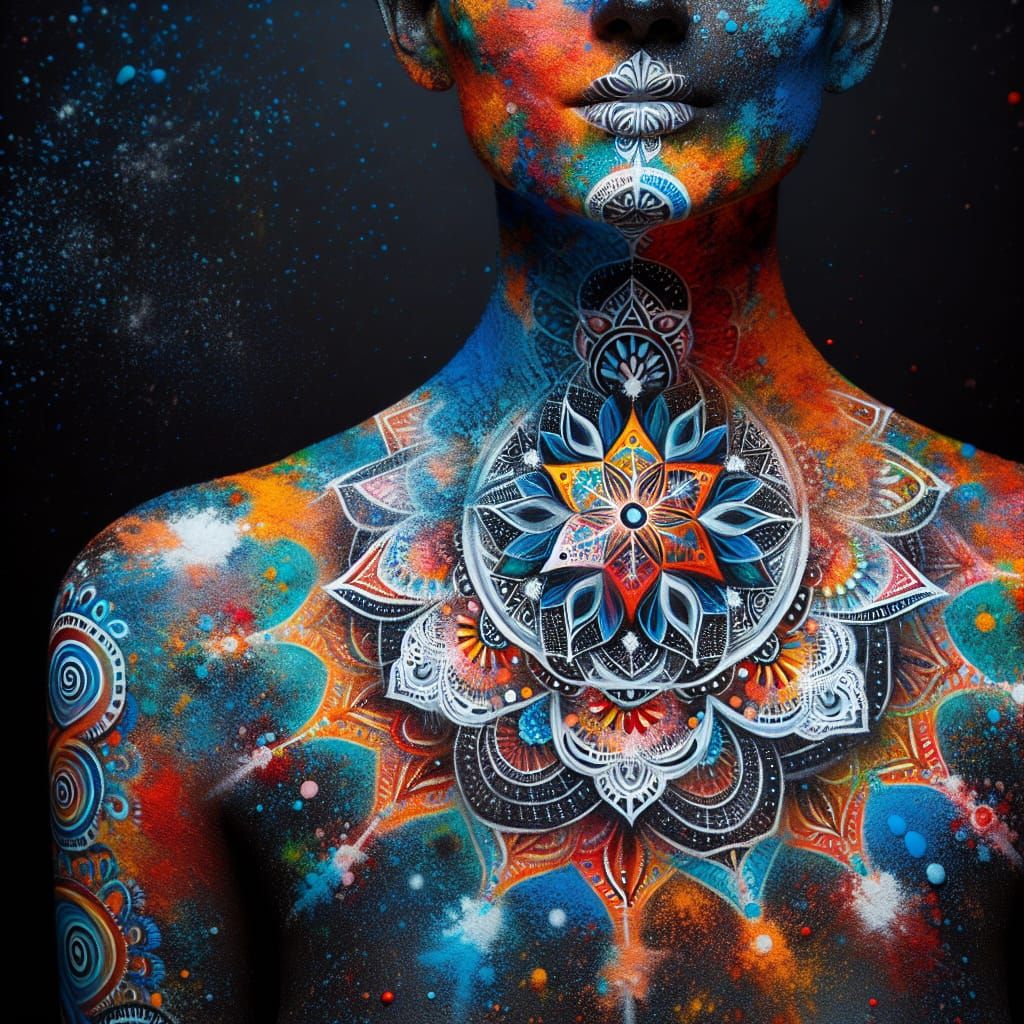 Woman Adorned with Vibrant Mandala Body Painting