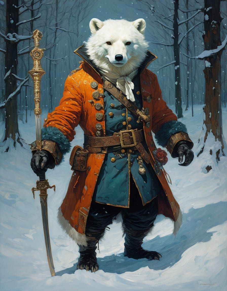 Polar Bear Pirate in Art Nouveau Winter Scene