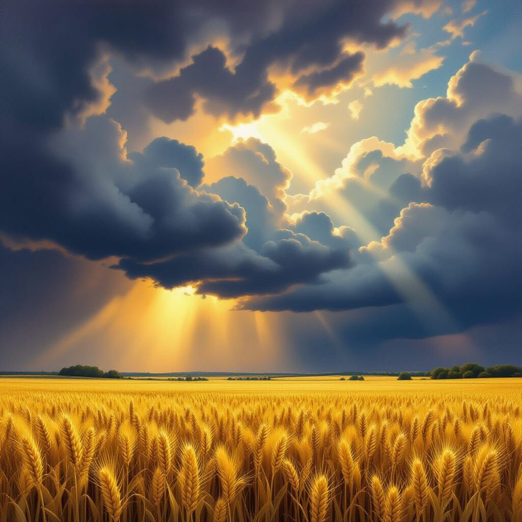 Dramatic Storm Over Golden Wheat Fields