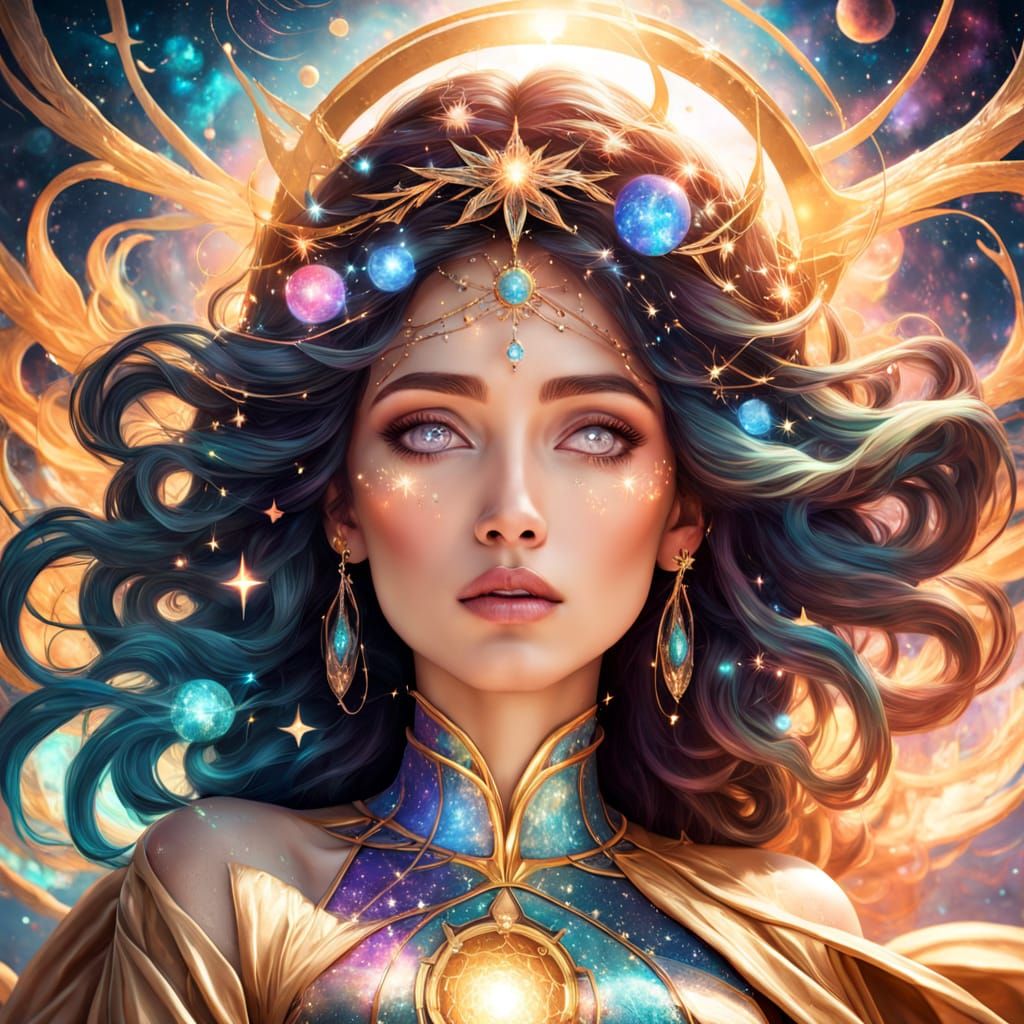 Latina Goddess Emerges from Cosmic Vortex