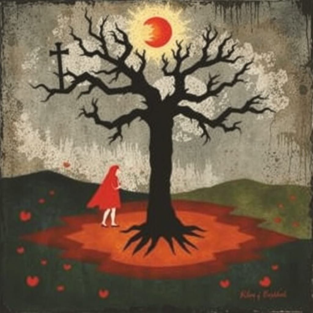 Klee-Style Fairytale Illustration of Good and Evil