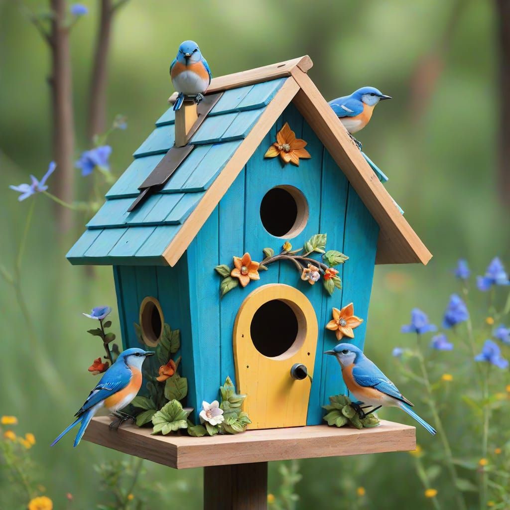Magical Birdhouse with Blue Birds