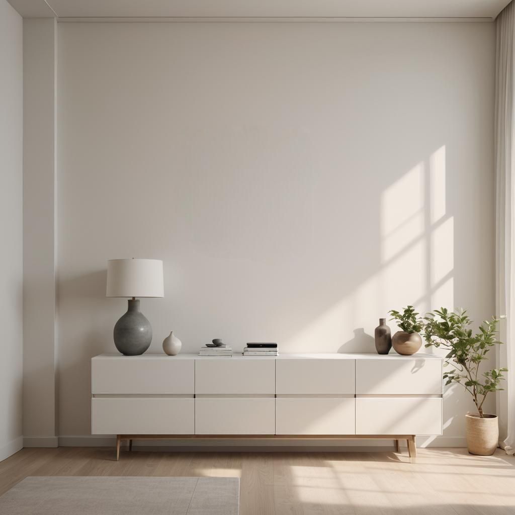 Minimalist Room: Modern Sideboard and Empty Wall