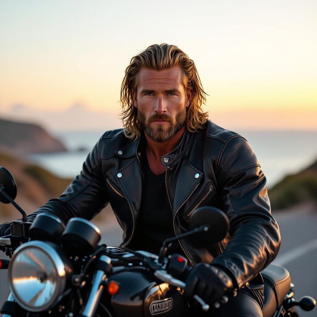 Viking Biker in Retro-Futuristic Style