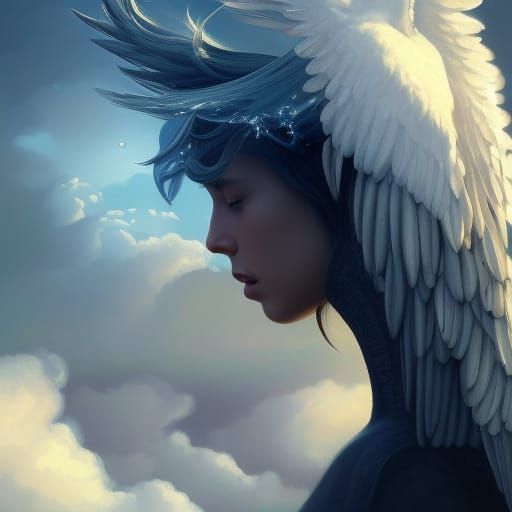 Winged Eyeball in a Cloudy Sky: Digital Art