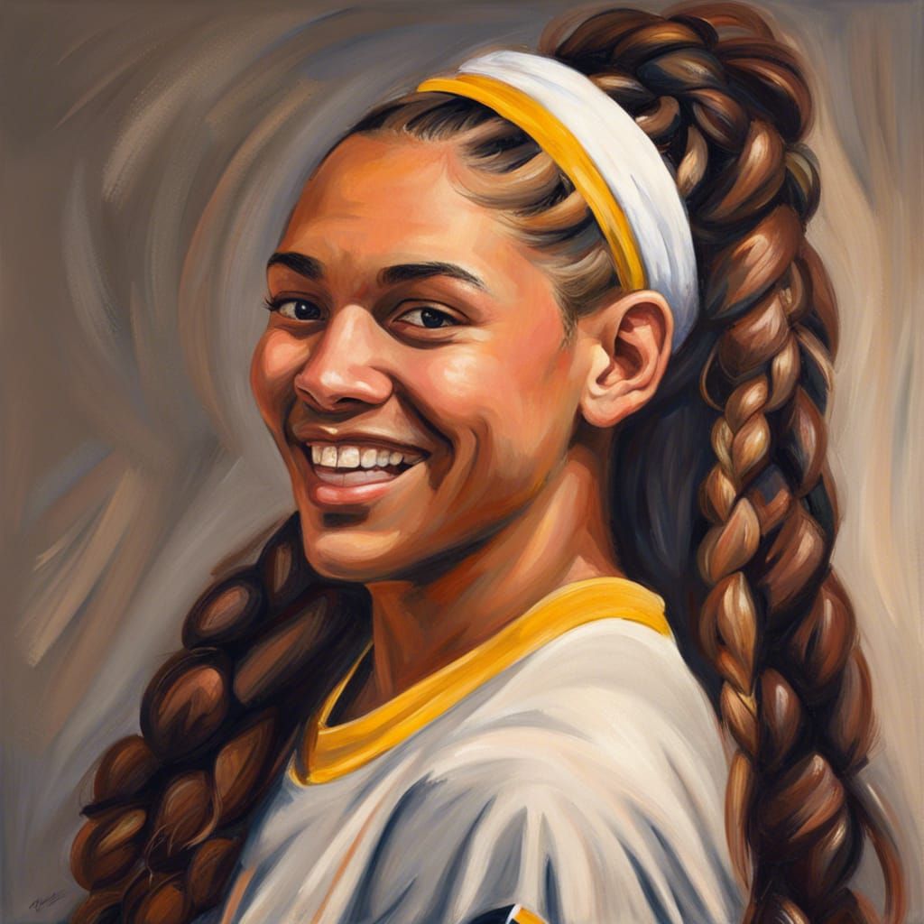 Smiling Portrait with Braided Hair as Oil Painting