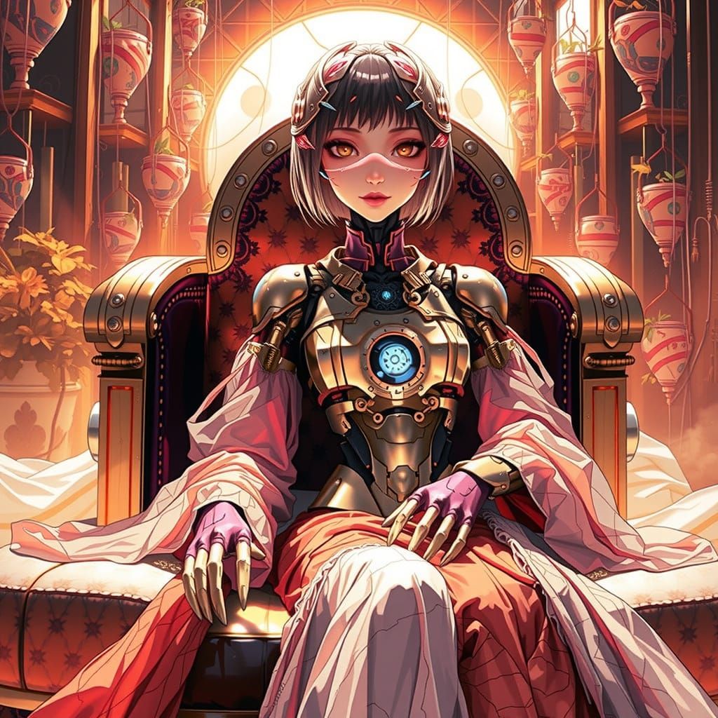Cyborg Goddess in Golden Splendor
