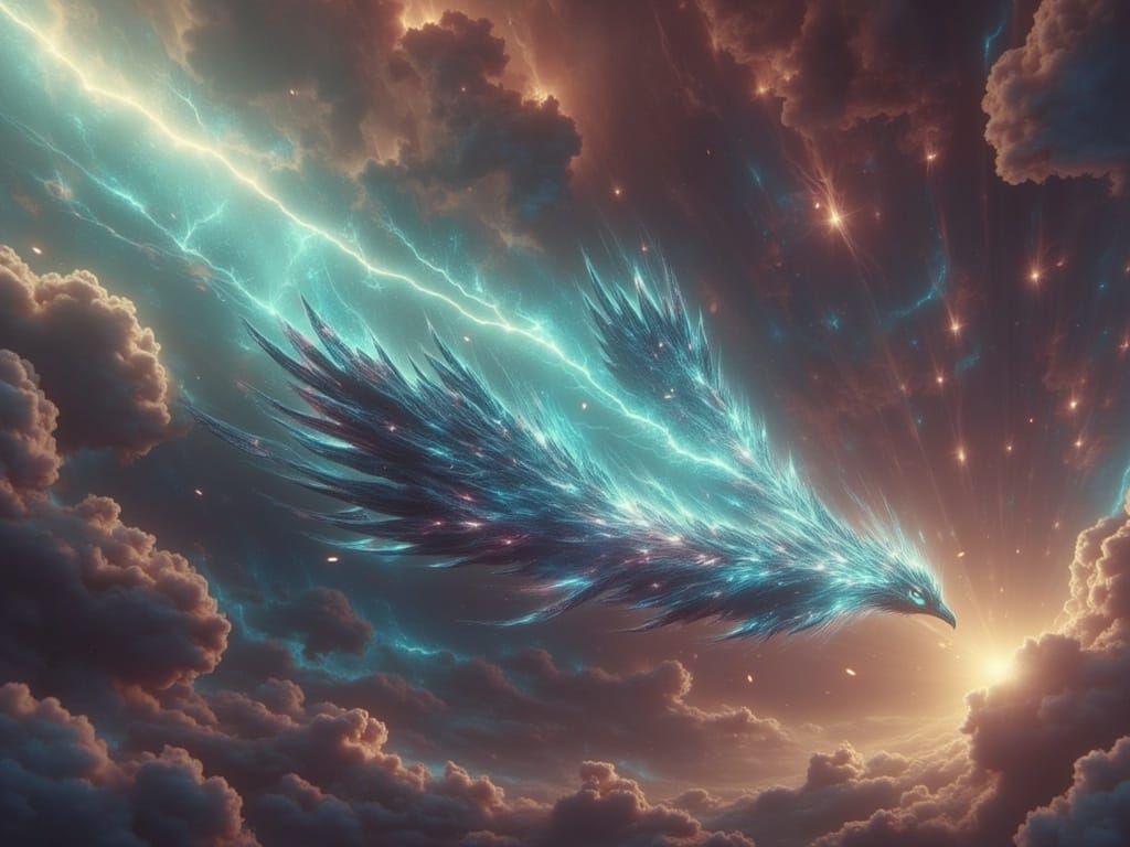 Celestial Love Birds in Vibrant, Iridescent Glory