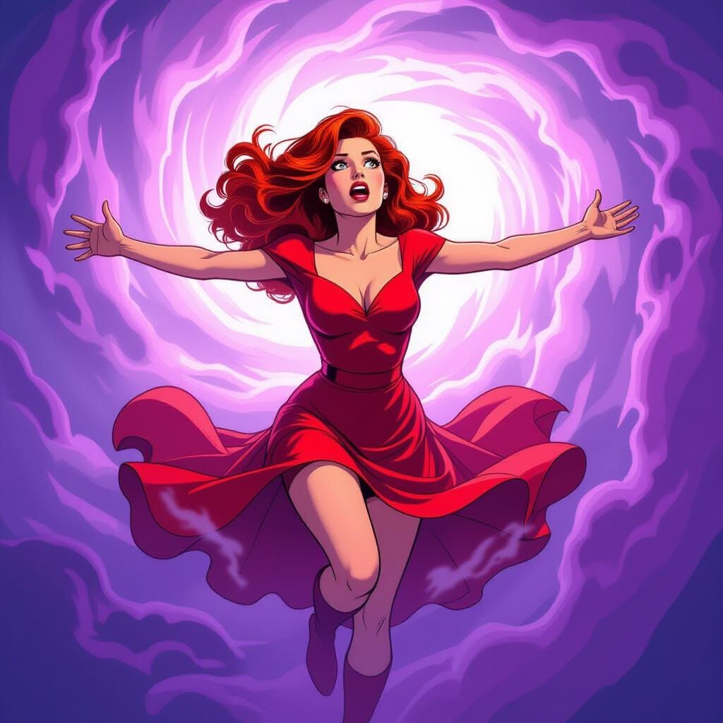 Mary Jane Watson in Panic Amidst Purple Mist