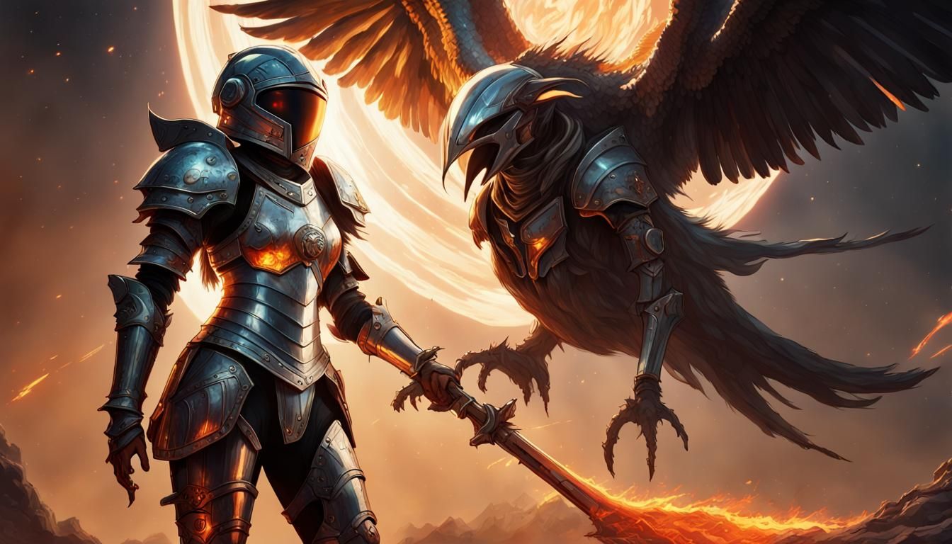 Fiery Space Duel: Knight vs. Alien Bird