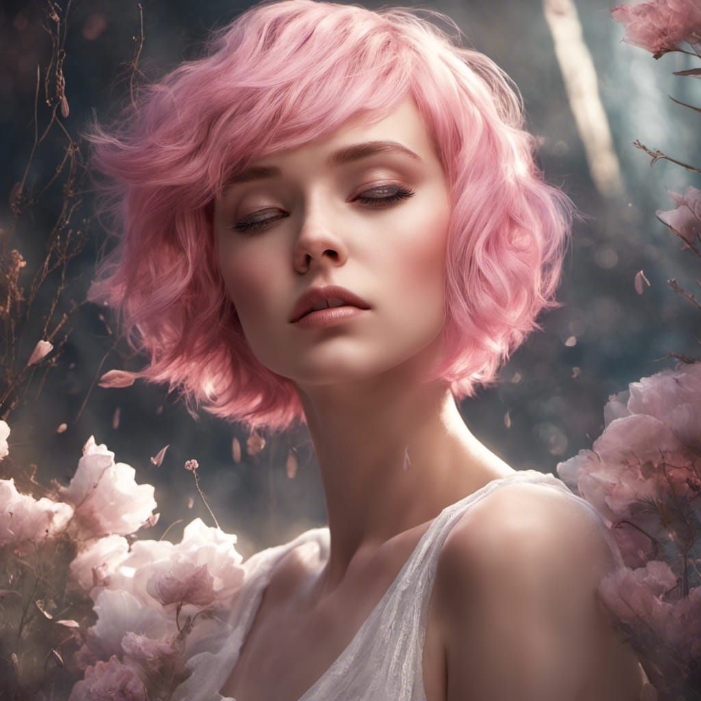 Beautiful Girl with Pink Hair in Sunlight