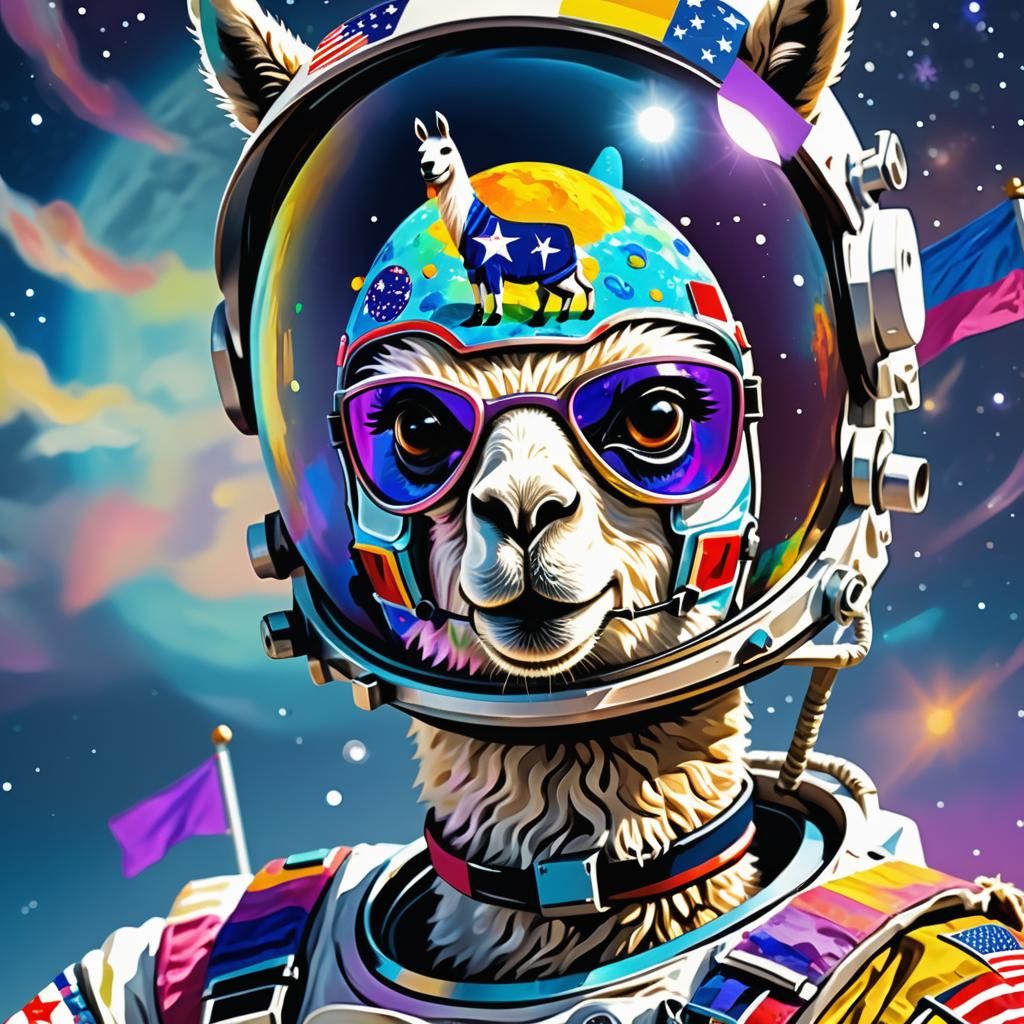 Llama Astronaut on Moon in Impasto Poster Art