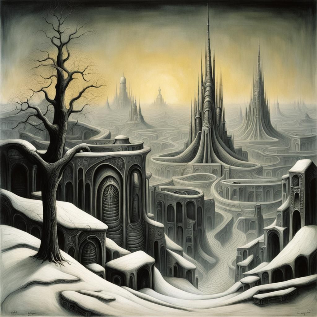 Giger-Inspired Biomechanical Cityscape