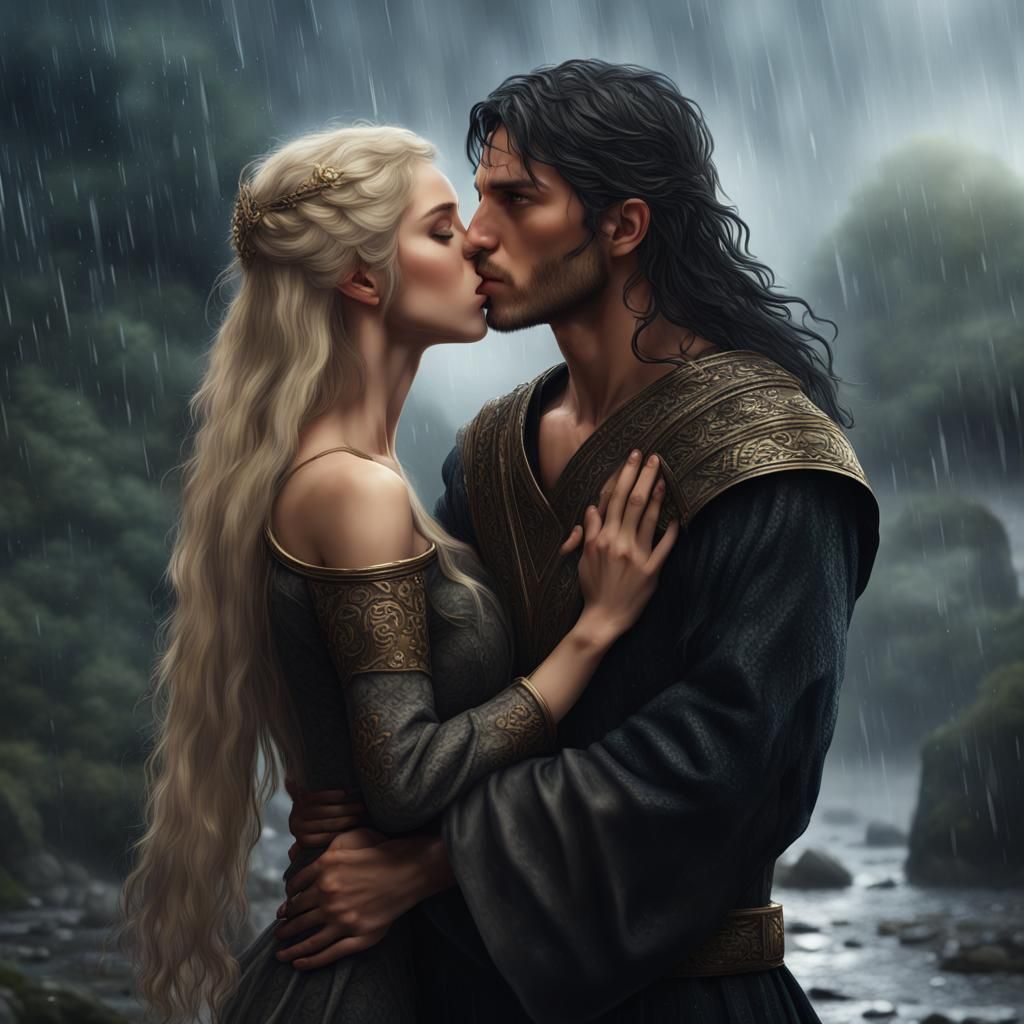 Passionate Kiss in the Rain: Medieval Matte Painting