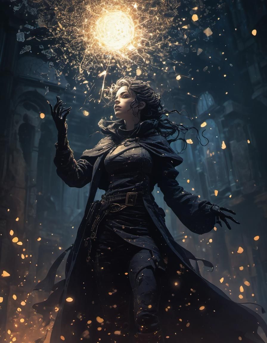 Fantasy Girl Casting Magic in Dark Style