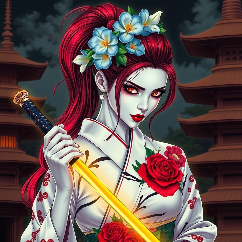 Surreal Geisha Warrior in Neon Colors, Inspired by Japanese ...