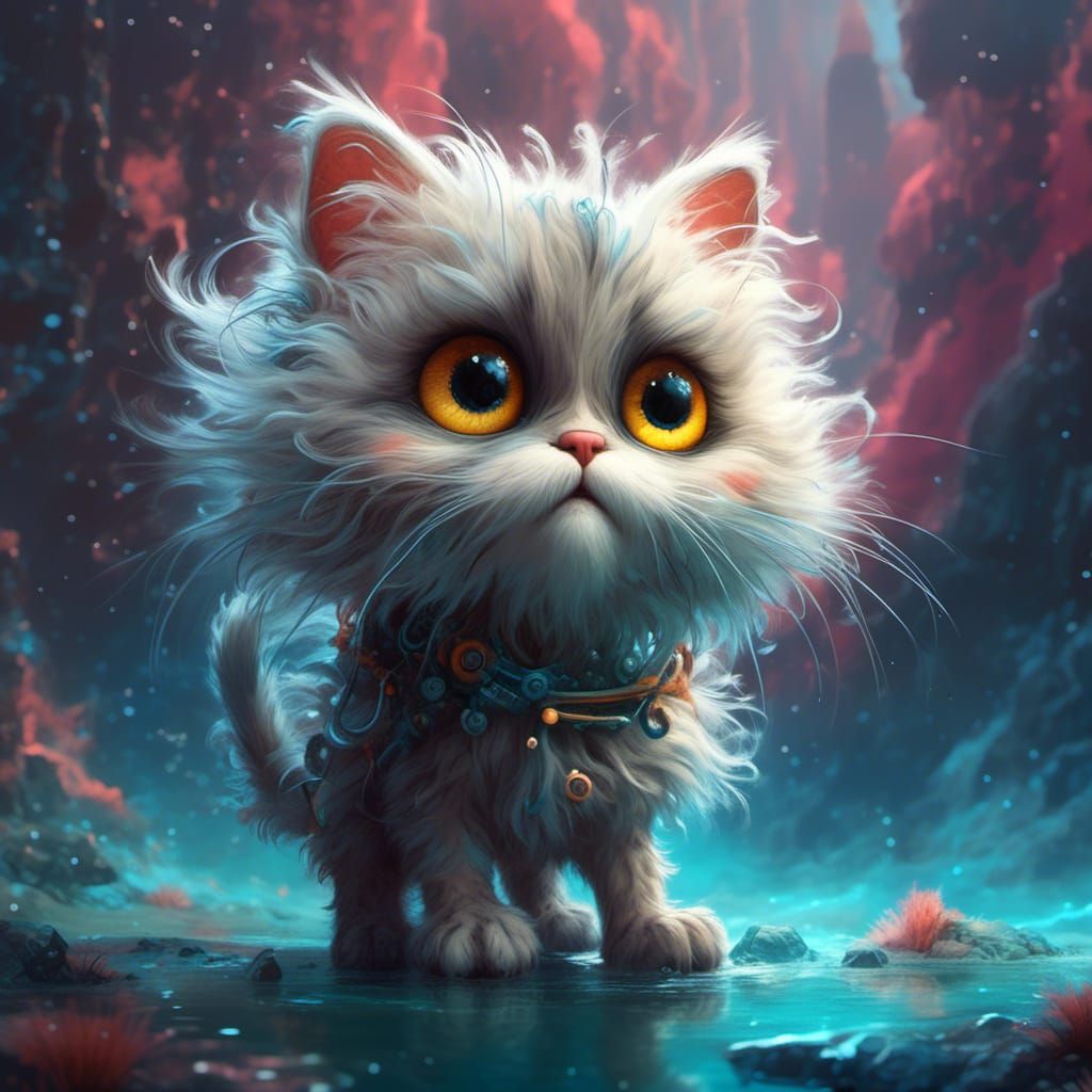 Adorable Kitten Pouncing: Matte Painting