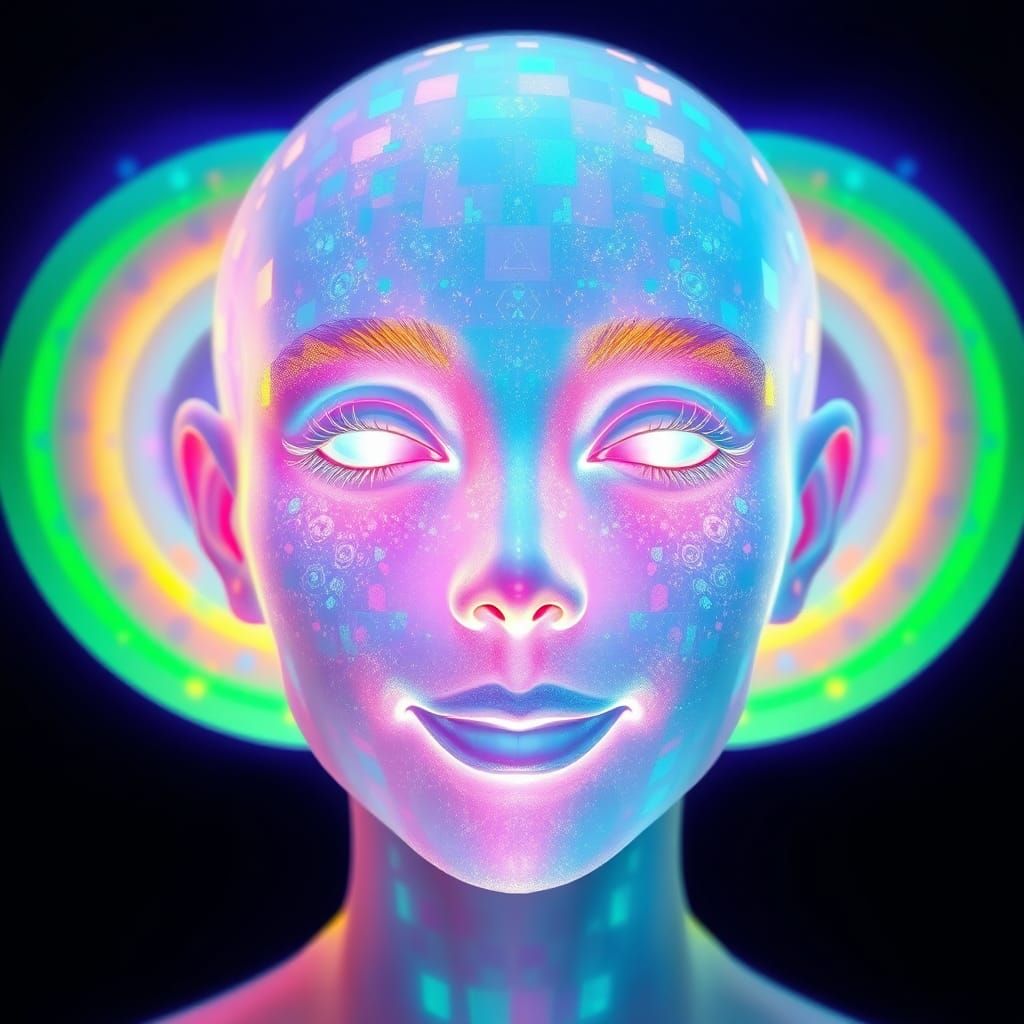 Bioluminescent Being with Rainbow Aura in Digital Art