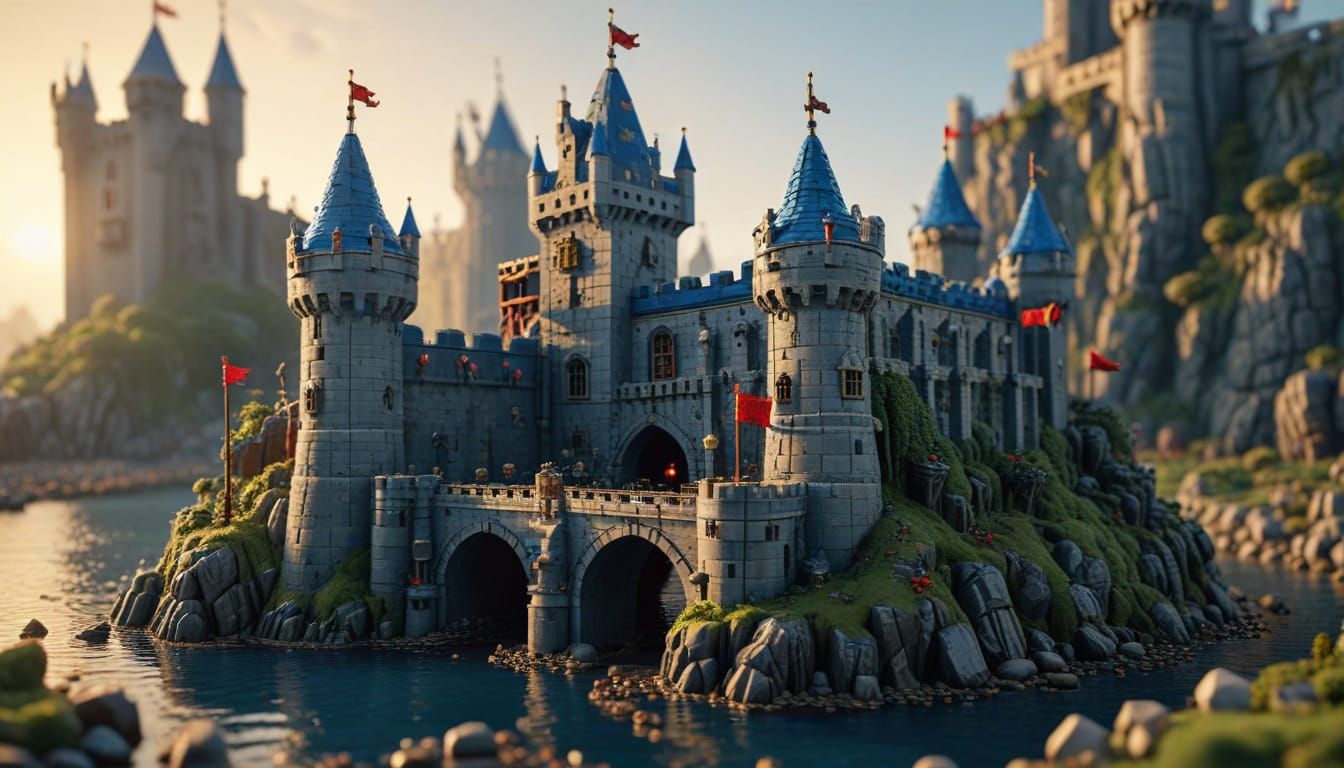 Photorealistic LEGO Medieval Castle at Golden Hour