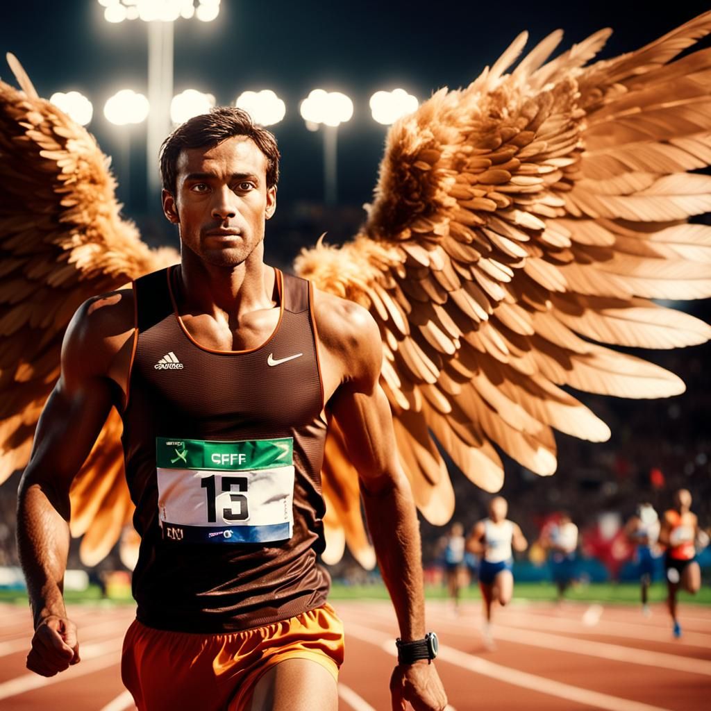 Winged Runner at Olympic Starting Line