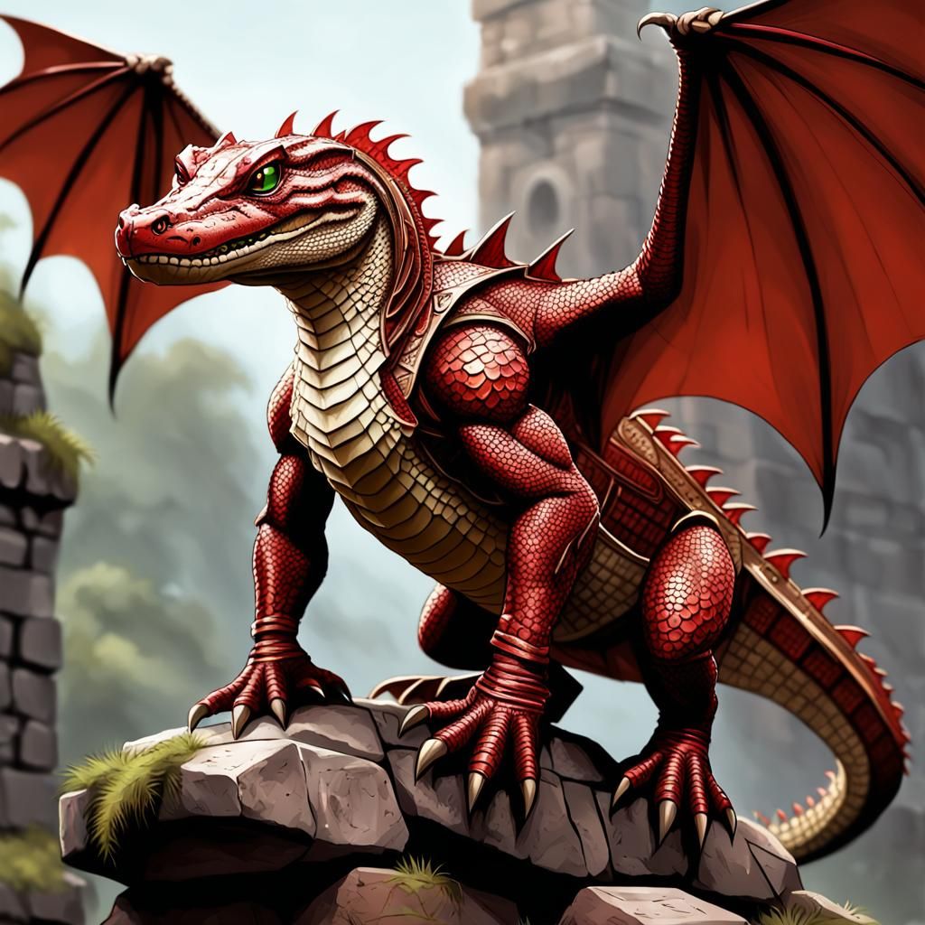 Brick Red Dragon-Caiman Hybrid in RPG Art Style