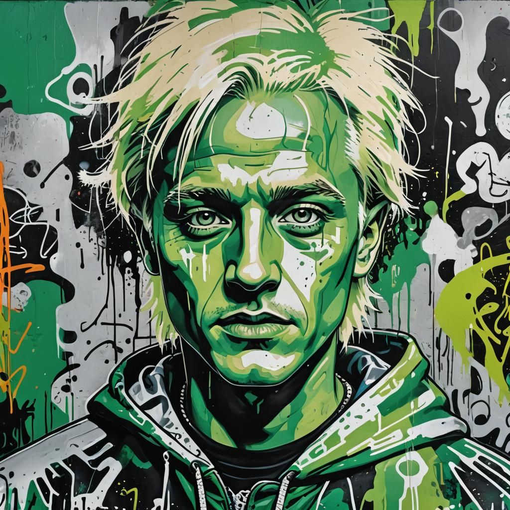 Graffiti Portrait of Bleached Blonde Draco Malfoy in Vibrant...