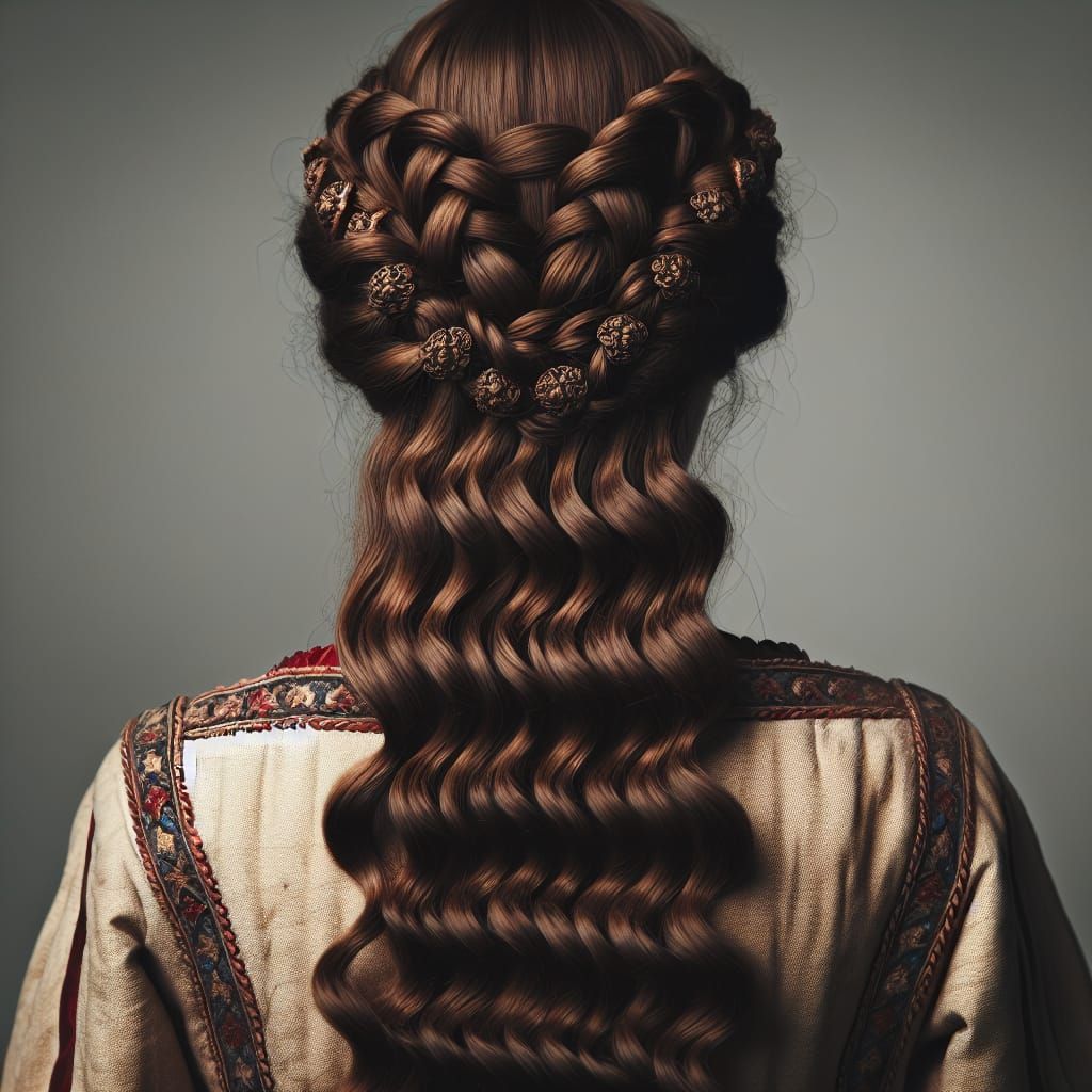 Noblewoman's Intricate Medieval Hairstyle from Behind