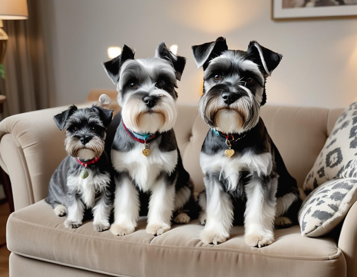 Cat and Schnauzer Together in Cozy Living Room