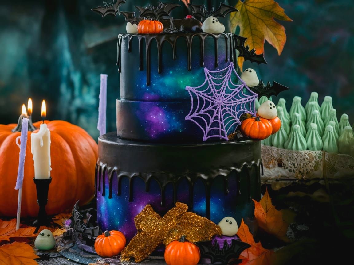 Exquisite Halloween Cake with Galaxy Zentangle Design
