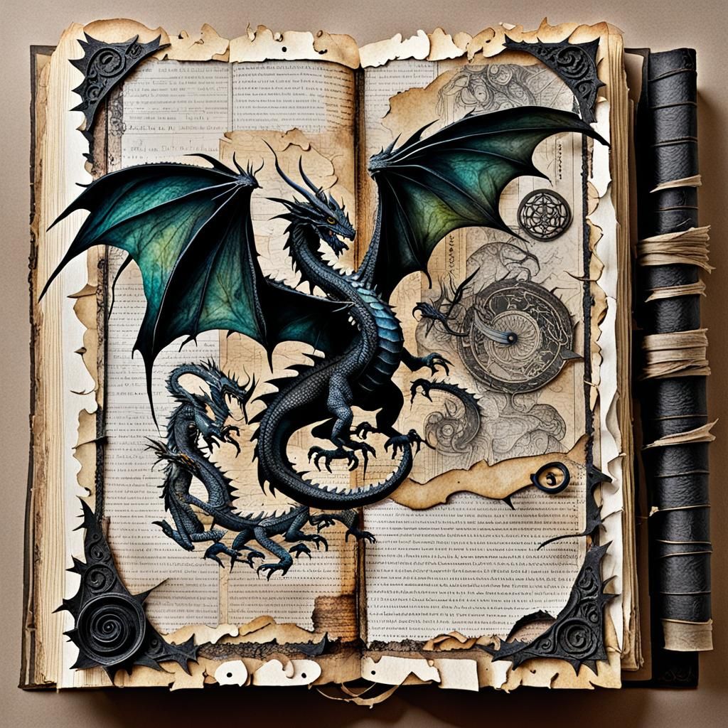 Dragon Scrapbook Page in Collage Style Mixed Media