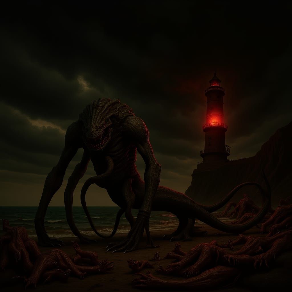 Gigantic Worm Monster in Biomechanical Horror Style