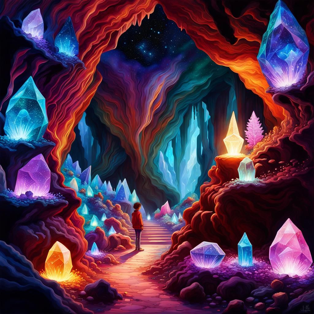 Enchanted Crystal Cave with Luminous Formations