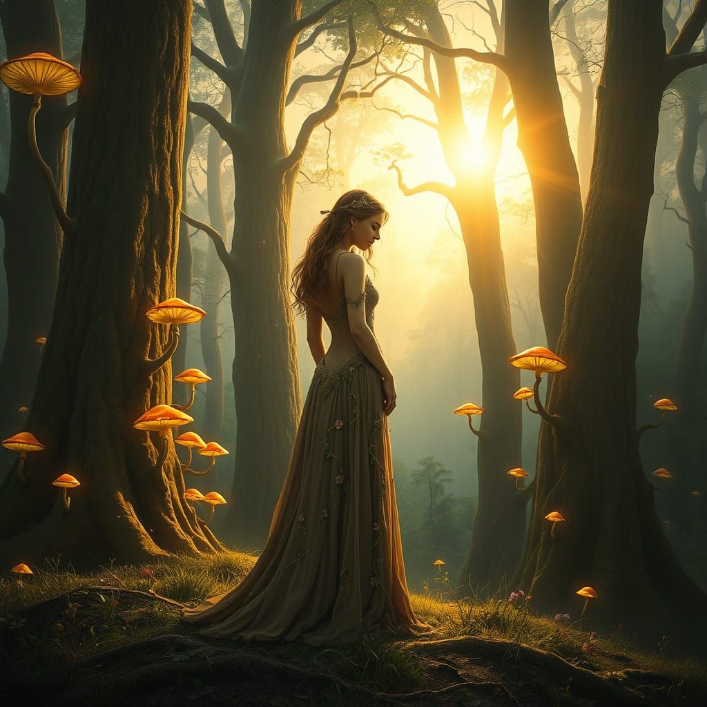Ethereal Fantasy Goddess in Mystical Forest