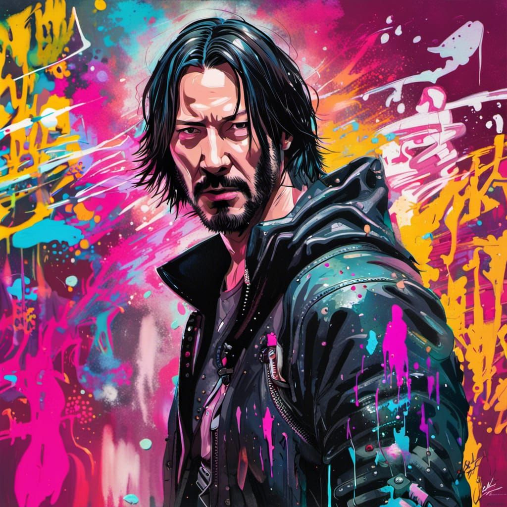 Cyberpunk Keanu Reeves in Graffiti Art Style