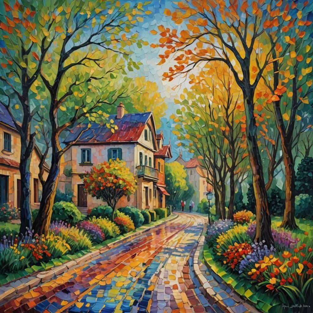 Colorful Neo-Impressionist Painting of Beautiful Places