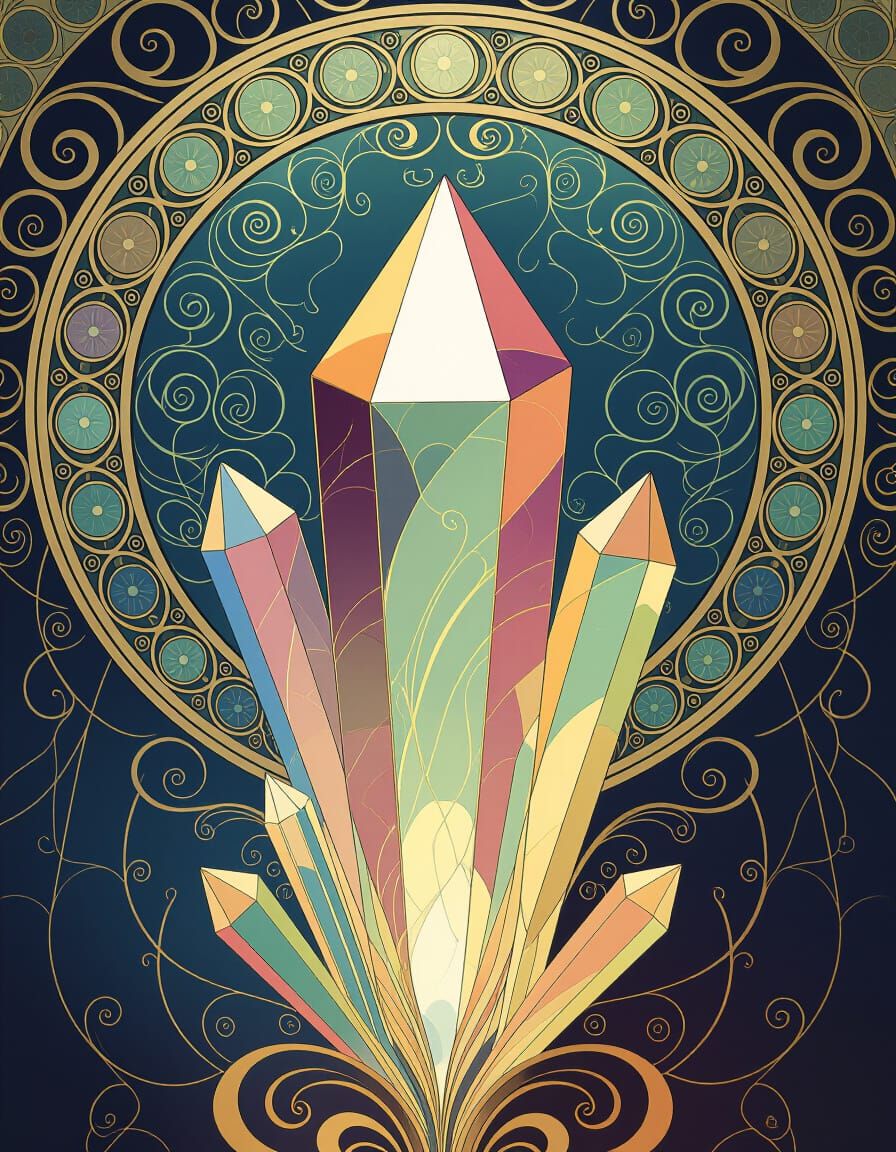 Crystal Prism with Ethereal Glow in Art Nouveau Style