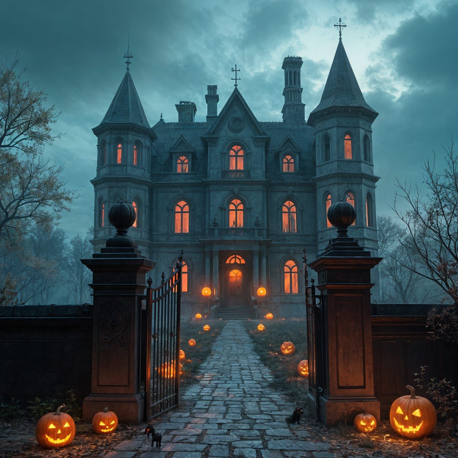 Spooky Halloween Mansion with Ghosts: Matte Painting