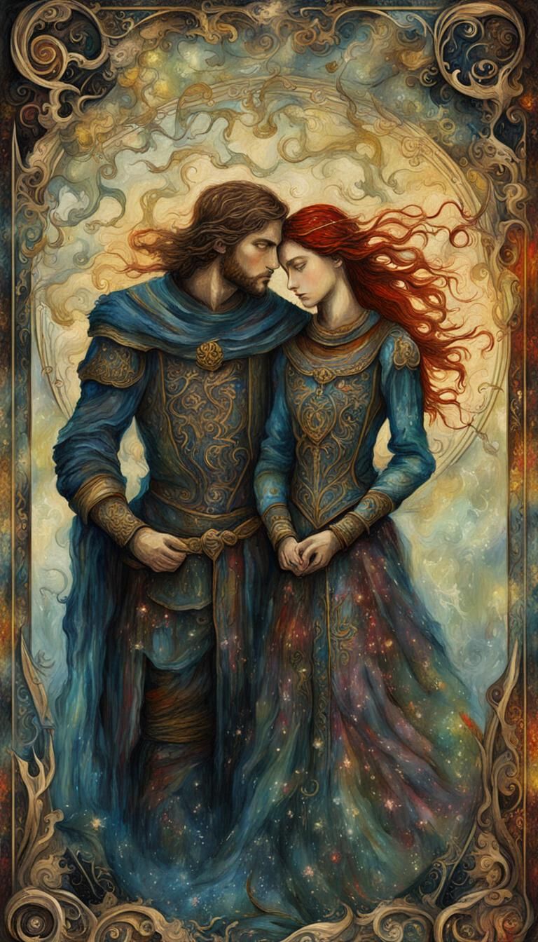 The Lovers Tarot Card as Detailed Oil Painting