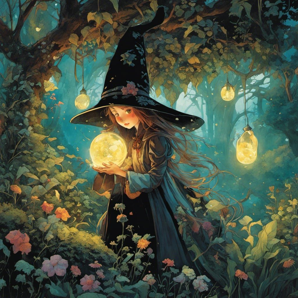 Whimsical Witch in Psychedelic Garden Art