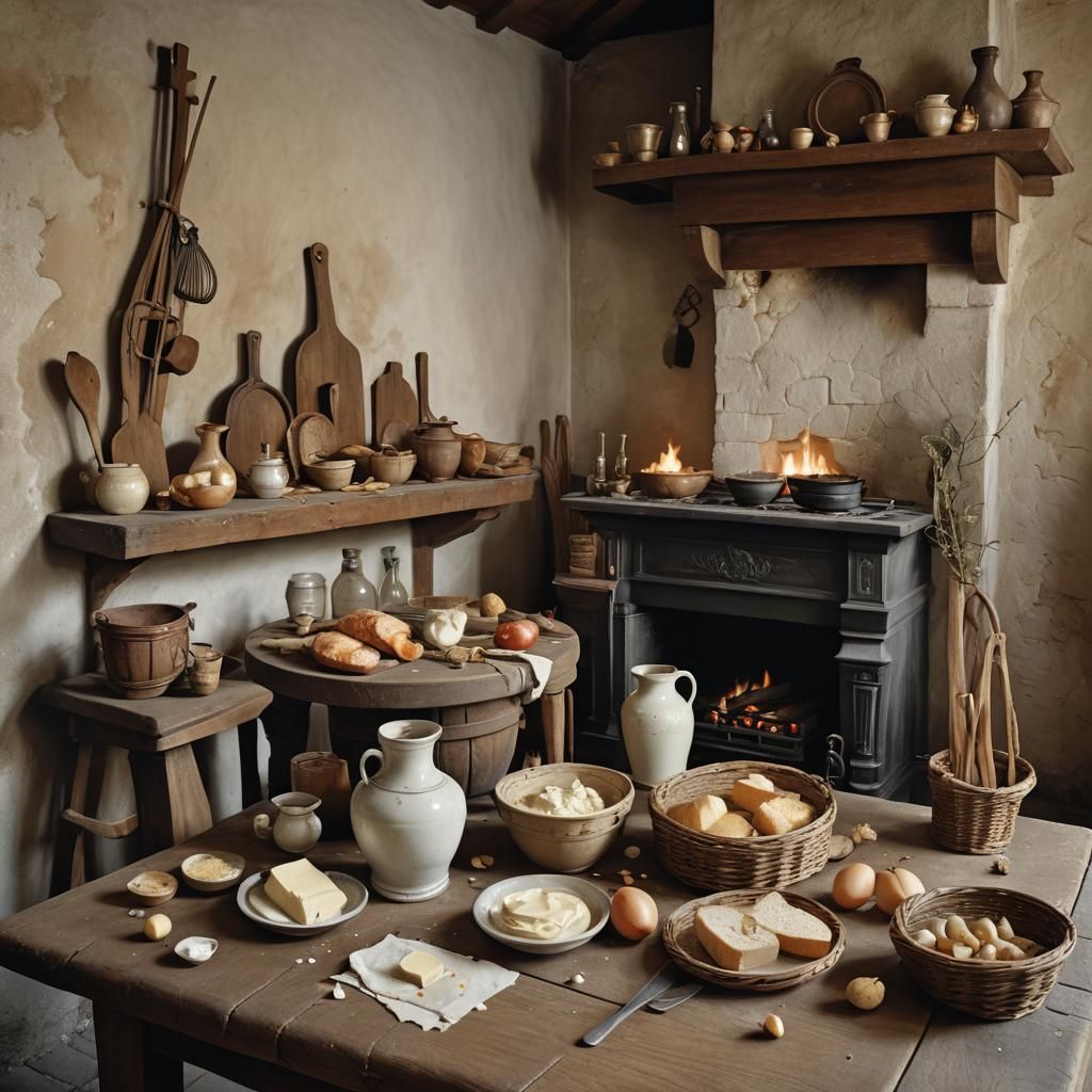 Medieval Kitchen Still Life in Renaissance Style