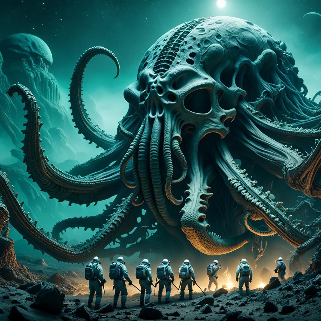 Astronauts Unearth Colossal Cthulhu Skeleton on Planetoid