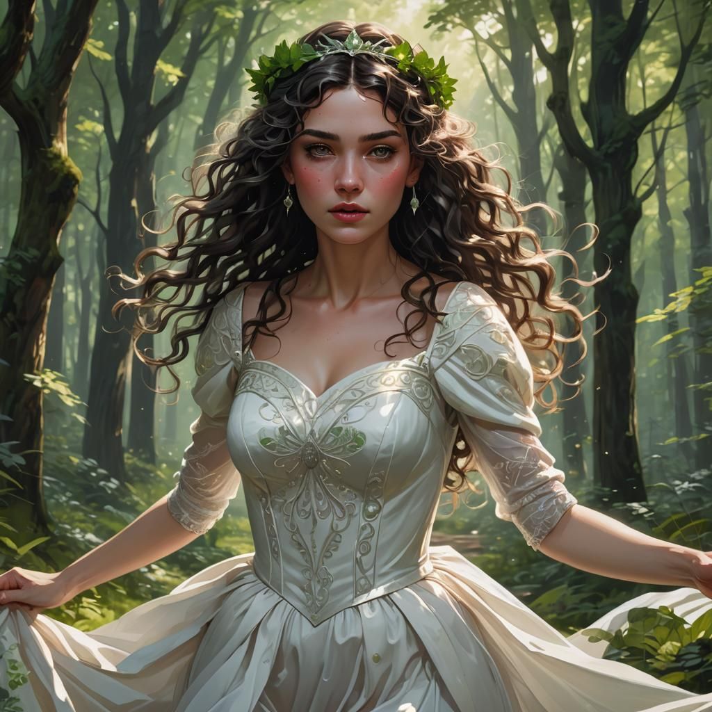 Forest Bride Portrait in Hyperdetailed Digital Art