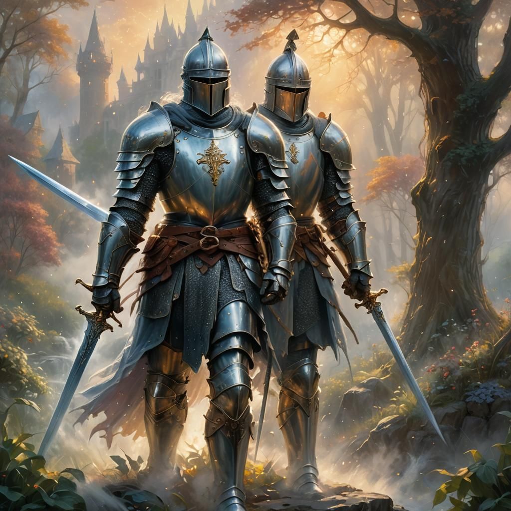Heroic Knight in Radiant Mist: Fantasy Art