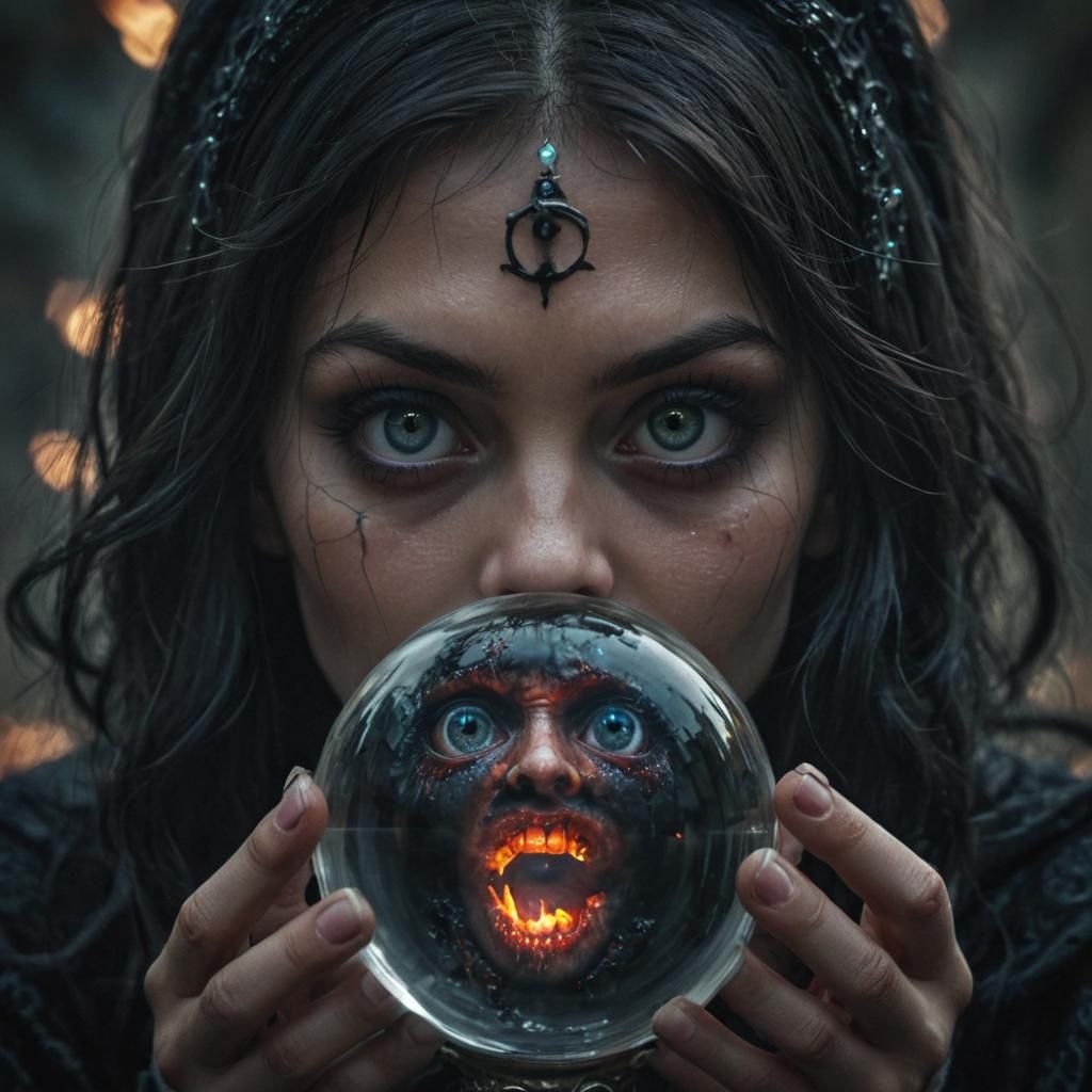 Demonic Witch Conjures World: HDR Fantasy Art