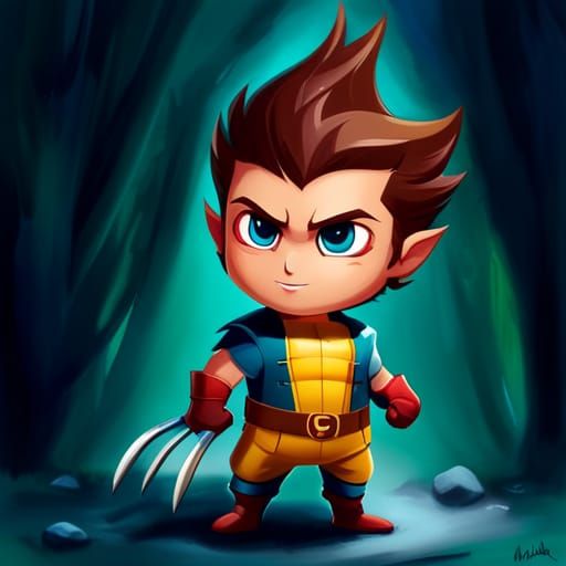Adorable Chibi Wolverine in Polychromatic Splash Art