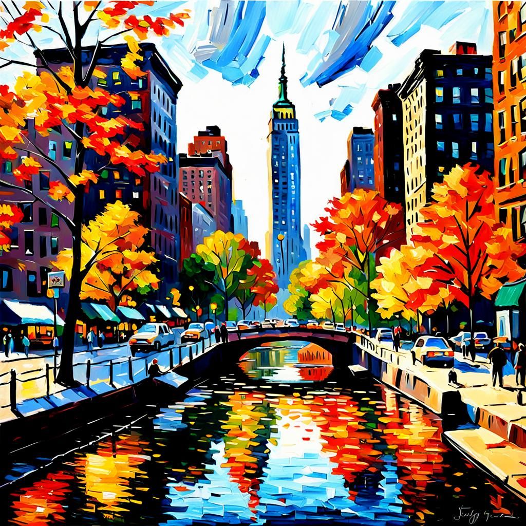 Autumn in New York Impasto Painting